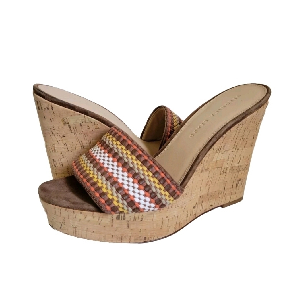 NEW Veronica Beard Dali Woven Wedge Sandals Brown